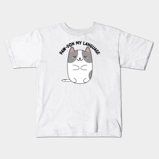 Paw-don my language : kawaii cat pun Kids T-Shirt